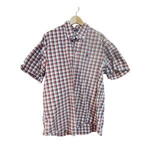 Cinch Plaid Short Sleeve Button-Up Shirt Western Style Red/Blue Mens L